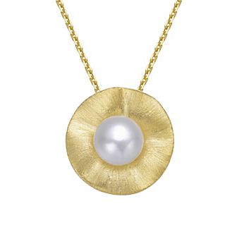14k Gold Over Sterling Silver Freshwater Cultured Pearl Curvy Pendant Necklace
