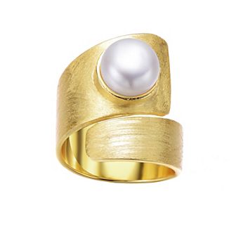 14k Gold Over Sterling Silver Freshwater Cultured Pearl Adjustable Ring