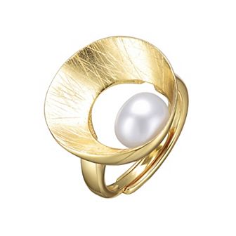 14k Gold Over Sterling Silver Freshwater Cultured Pearl Geometric Ring