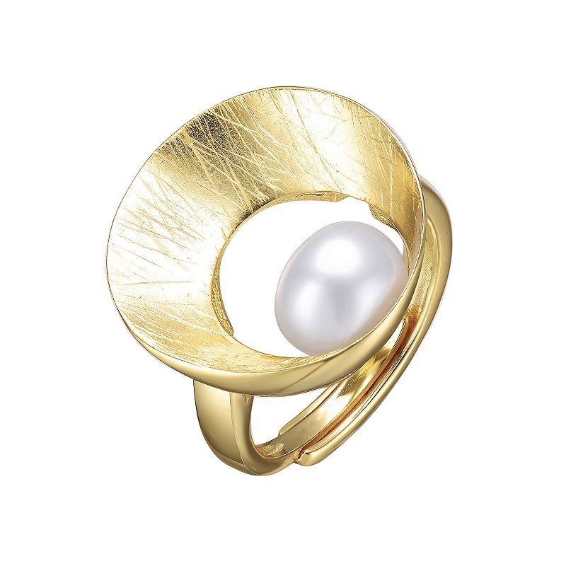 14k Gold Over Sterling Silver Freshwater Cultured Pearl Geometric Ring, Wom