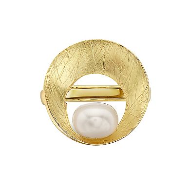 14k Gold Over Sterling Silver Freshwater Cultured Pearl Geometric Ring