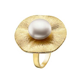 14k Gold Over Sterling Silver Freshwater Cultured Pearl Curvy Floral Ring