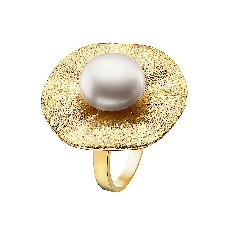 14k Gold Over Sterling Silver Freshwater Cultured Pearl Curvy Floral Ring, Women's, Size: 8, Gold Tone