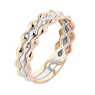 Au Naturale 14k Tricolor Gold Fancy Triple Band Ring