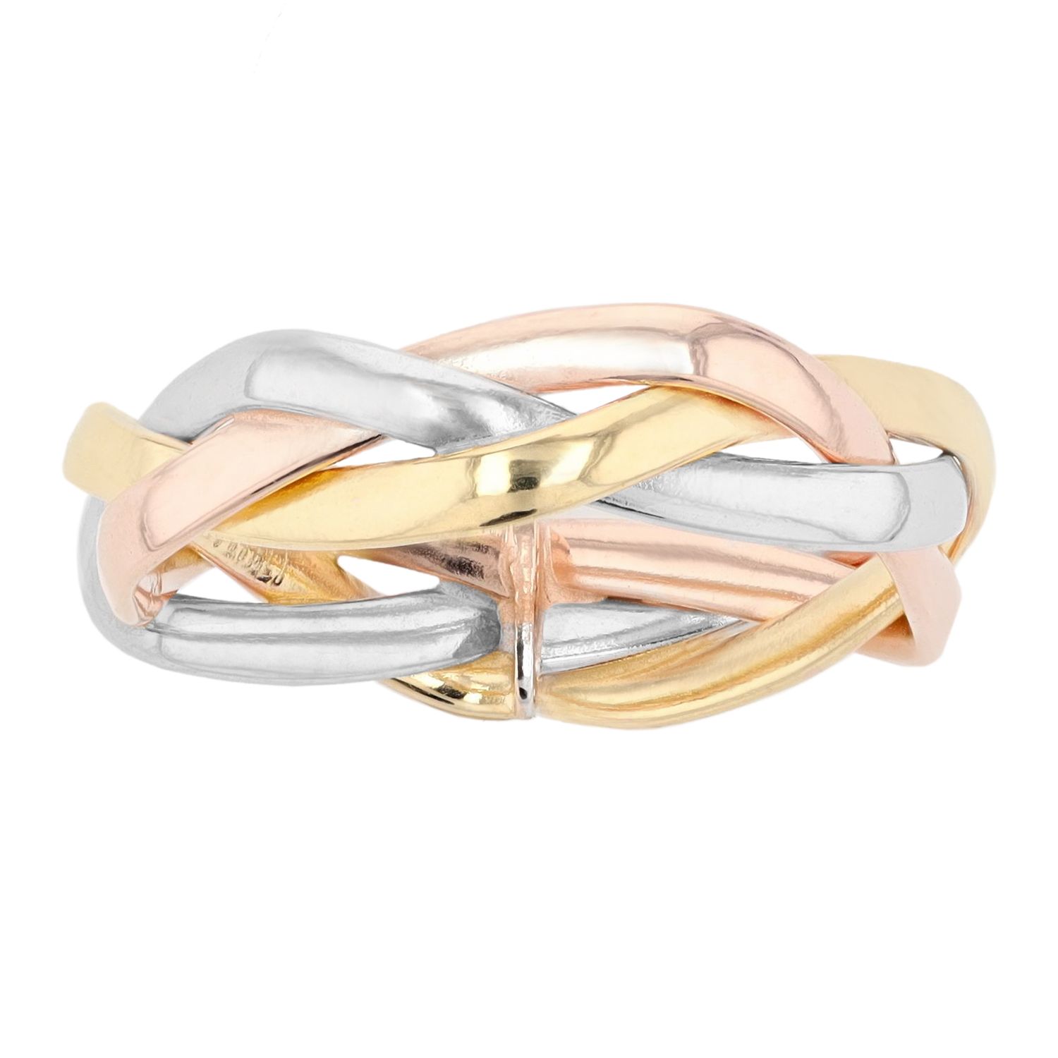 14k Tri-Color Gold Braided High Polished Ring - Made In Italy - Sizes 6-9