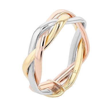 Au Naturale 14k Tricolor Gold 3-Strand 5mm Braided Ring