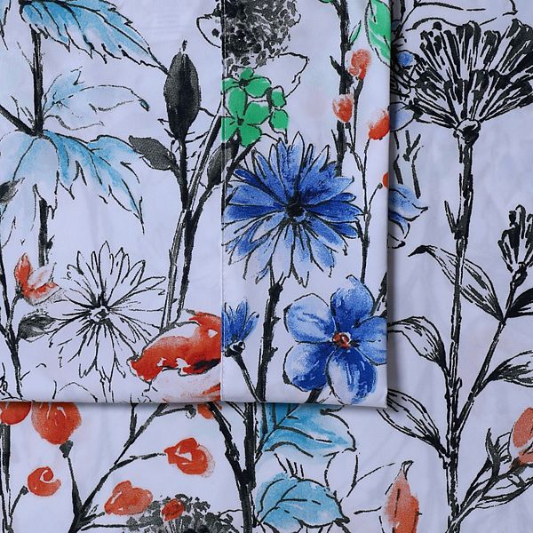 Azores Home Queen 110-GSM Microfiber Deep Pocket Sheet Set Chloe Printed: OEKO-TEX Certified, Floral Design