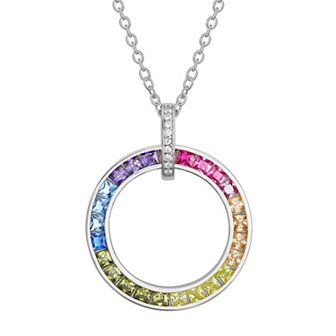 Argento Forte Sterling Silver Rainbow Cubic Zirconia Circle Pendant Necklace