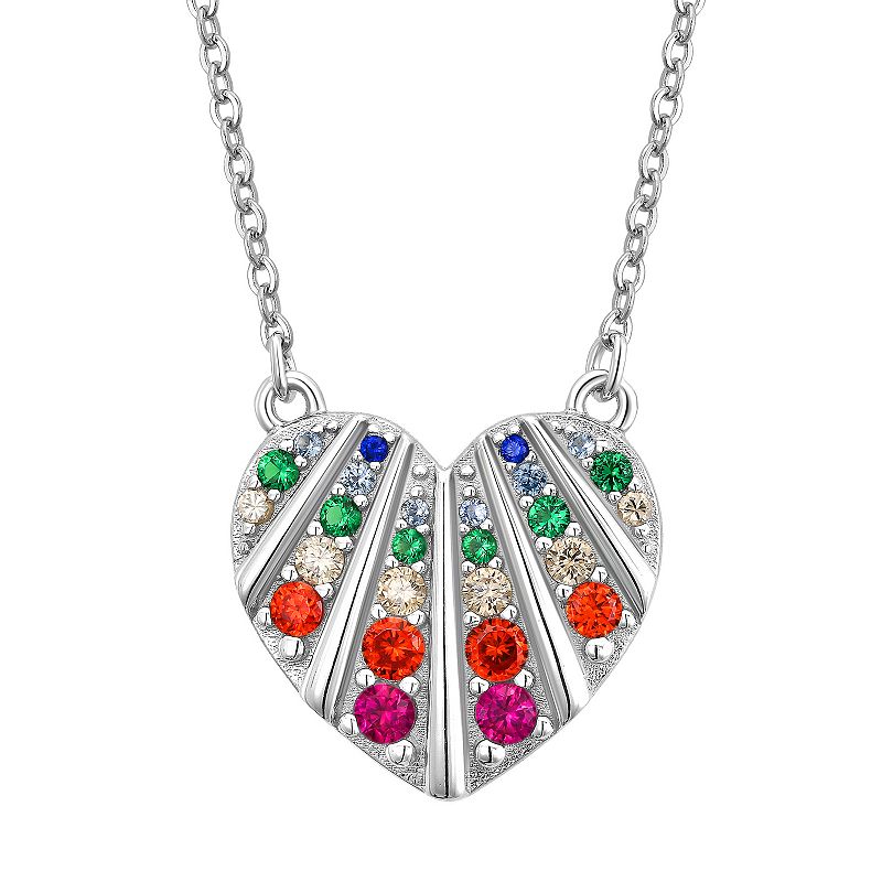 Sterling Silver Rainbow Cubic Zirconia Heart Necklace, Womens, Size: 18