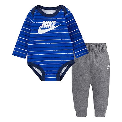 Baby Boy Nike Logo Striped Bodysuit & Pants Set