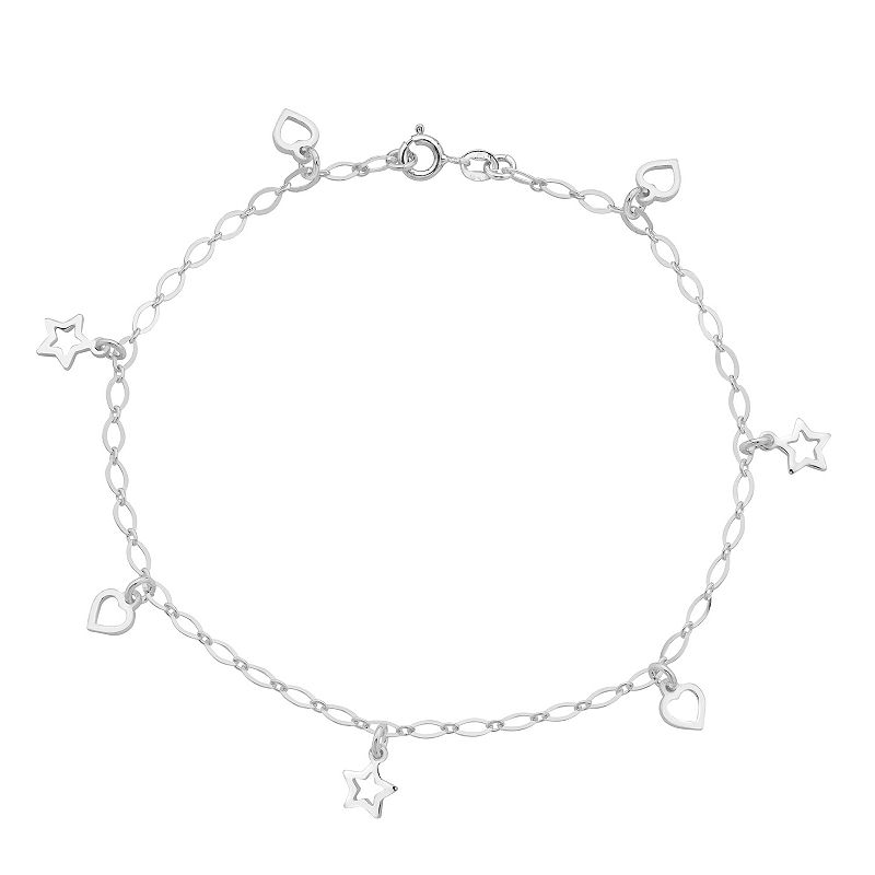 17970336 Sterling Silver Star & Heart Anklet, Womens, Size: sku 17970336