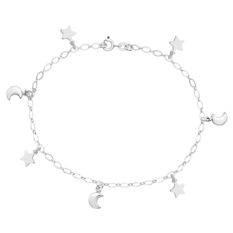 49819002 Sterling Silver Star & Moon Anklet, Womens, Size:  sku 49819002