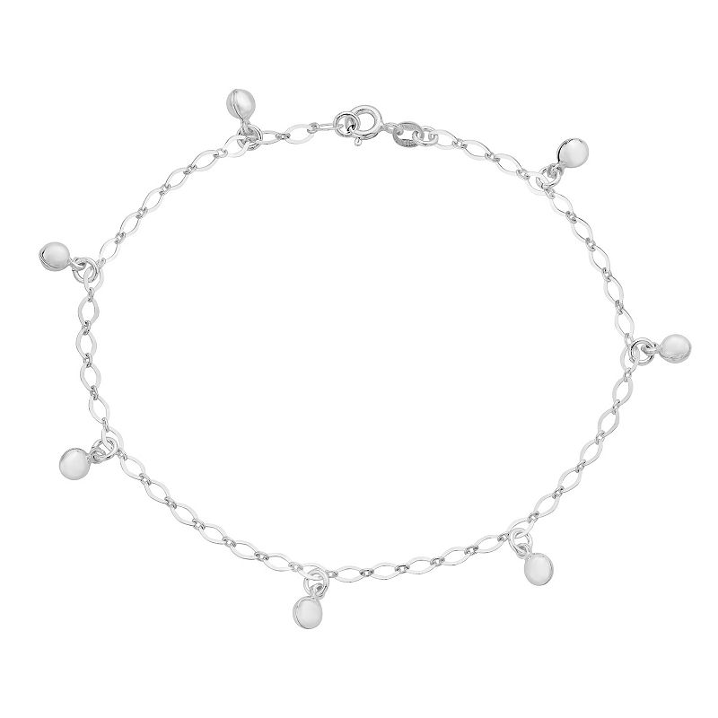 Sterling Silver Ball Charm Anklet, Womens, Size: 10, White