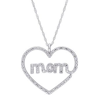 Stella Grace 10k White Gold 1/5 Carat T.W. Diamond "Mom" Heart Pendant