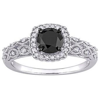 Stella Grace 10k White Gold 3/4 Carat T.W. Black and White Diamond Vintage Engagement Ring