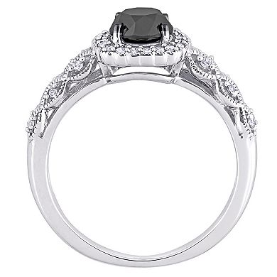 Stella Grace 10k White Gold 3/4 Carat T.W. Black and White Diamond Vintage Engagement Ring