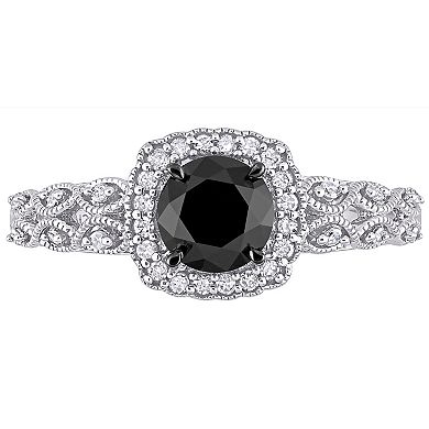 Stella Grace 10k White Gold 3/4 Carat T.W. Black and White Diamond Vintage Engagement Ring