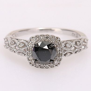 Stella Grace 10k White Gold 3/4 Carat T.W. Black and White Diamond Vintage Engagement Ring