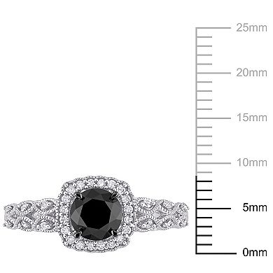 Stella Grace 10k White Gold 3/4 Carat T.W. Black and White Diamond Vintage Engagement Ring