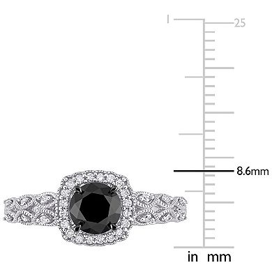 Stella Grace 10k White Gold 3/4 Carat T.W. Black and White Diamond Vintage Engagement Ring