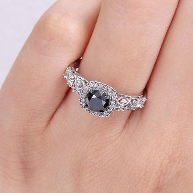 Stella Grace 10k White Gold 3/4 Carat T.W. Black and White Diamond Vintage Engagement Ring