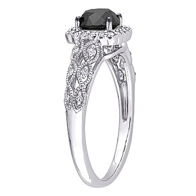 Stella Grace 10k White Gold 3/4 Carat T.W. Black and White Diamond Vintage Engagement Ring