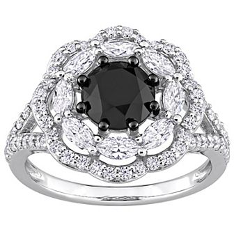 Stella Grace 10k White Gold 1 1/2 Carat T.W. Black Diamond & Lab-Created Moissanite Engagement Ring