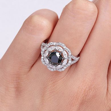 Stella Grace 10k White Gold 1 1/2 Carat T.W. Black Diamond & Lab-Created Moissanite Engagement Ring