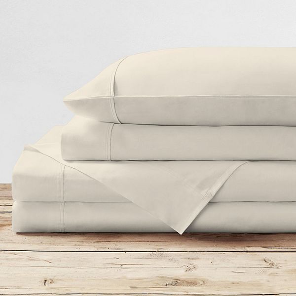 Purity Home Twin 300 Thread Count Organic Cotton Brushed Percale Sheet Set Ivory: GOTS Certified, Deep Pocket, OEKO-TEX Standard