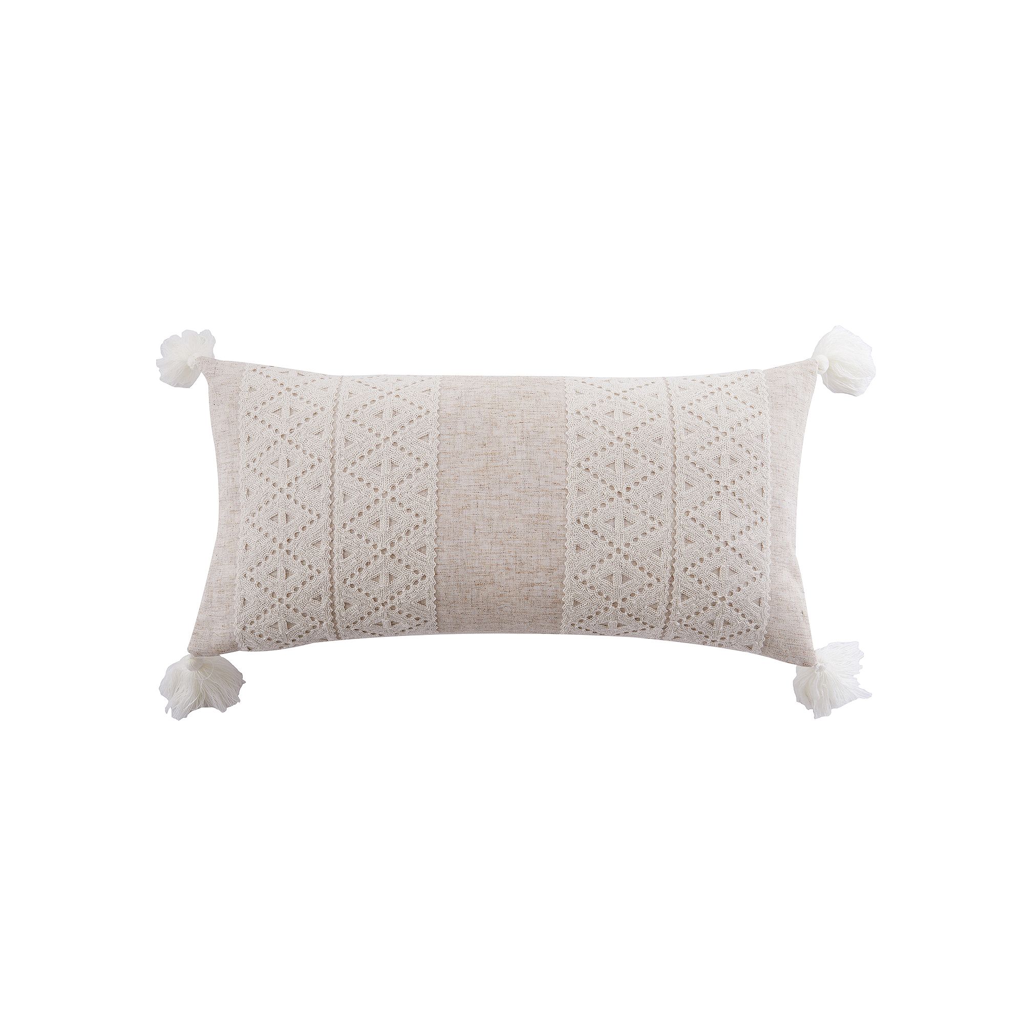 Levtex Home Sanira Diamond Applique Tassel Pillow, Beige Khaki