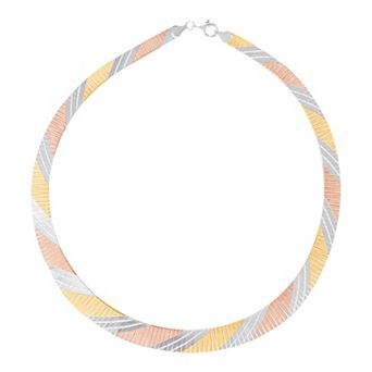 Tri-Color Sterling Silver Omega Chain Necklace