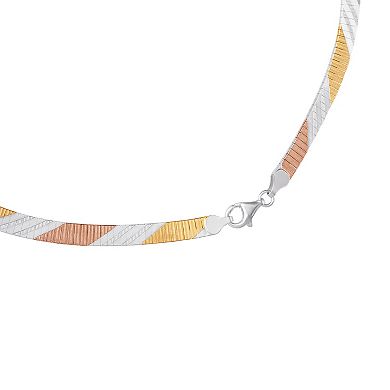 Tri-Color Sterling Silver Omega Chain Necklace