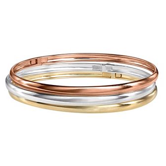 Tri-Color Sterling Silver Hinged Bangle Bracelet Set