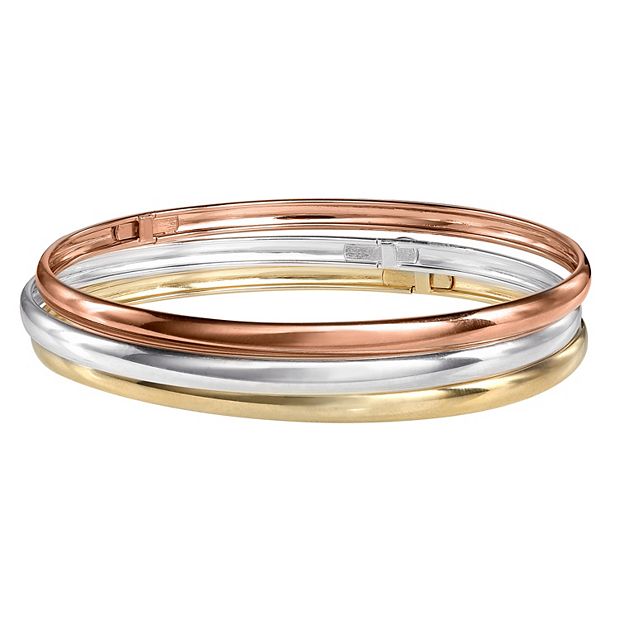 Tri-Color Sterling Silver Hinged Bangle Bracelet Set