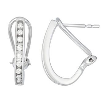HDI 10k Gold 1/4 Carat T.W. Diamond J-Hoop Earrings