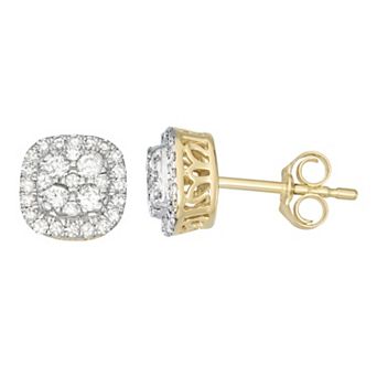 HDI 14k Gold 1/2 Carat T.W. Diamond Cluster Stud Earrings