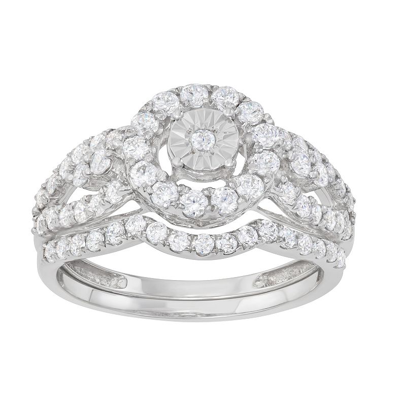 HDI 10k Gold 1 Carat T.W. Diamond Engagement Ring Set, Women's, Size: 9, 10k White Gold