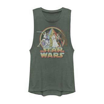 Juniors' Star Wars Rainbow Group Shot Vintage Poster Muscle Tee