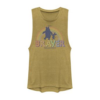 Disney's Winnie The Pooh And Piglet You're Braver Than You Believe Rainbow Outline Juniors' Graphic Tank Top