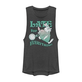 Disney's Alice In Wonderland Juniors' Late For Everything Muscle Tee