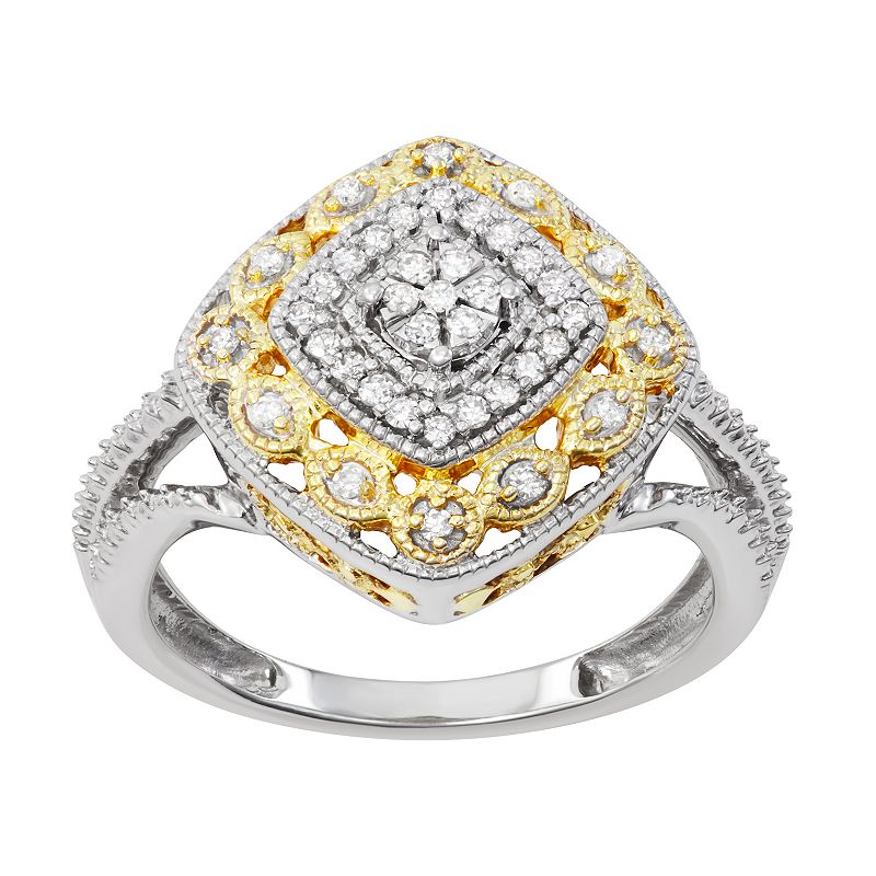 HDI 10k Gold Over Sterling Silver 1/5 Carat T.W. Diamond Vintage Ring, Women's, Size: 6, Two Tone