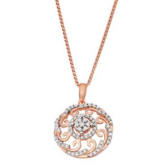 HDI 10k Rose Gold Over Sterling Silver 1/4 Carat T.W. Diamond Medallion Pendant Necklace