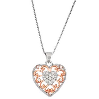 HDI 10k Rose Gold Over Sterling Silver 1/10 Carat T.W. Diamond Heart Pendant Necklace