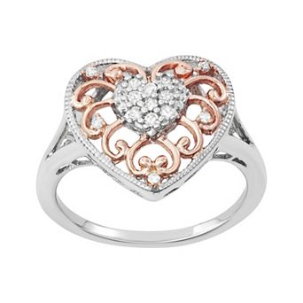 HDI 10k Rose Gold Over Sterling Silver 1/6 Carat T.W. Diamond Heart Ring