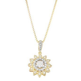 HDI 10k Gold Over Sterling Silver 1/5 Carat T.W. Diamond Starburst Pendant Necklace