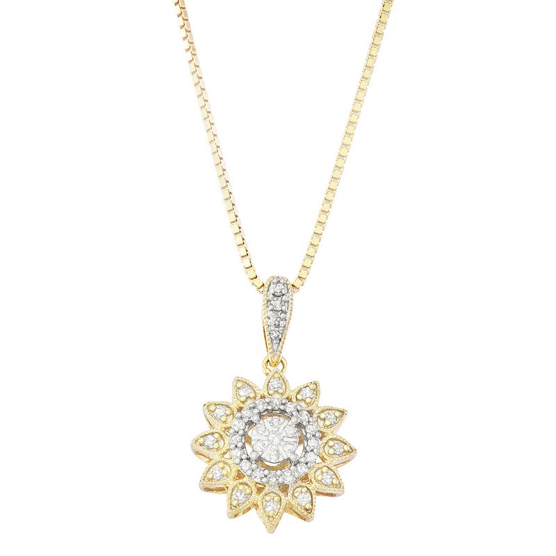 HDI 10k Gold Over Sterling Silver 1/5 Carat T.W. Diamond Starburst Pendant Necklace, Women's, Size: 18", Gold Tone