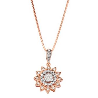 HDI 10k Gold Over Sterling Silver 1/5 Carat T.W. Diamond Starburst Pendant Necklace