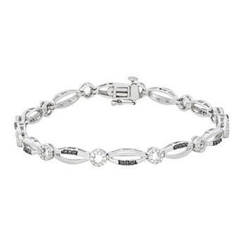 HDI Sterling Silver 3/4 Carat T.W. Black & White Diamond X&O Bracelet