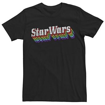 Men's Star Wars Retro Colorful Word Stacked Logo Tee