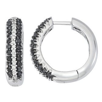HDI Sterling Silver 1/2 Carat T.W. Black & White Diamond Hoop Earrings